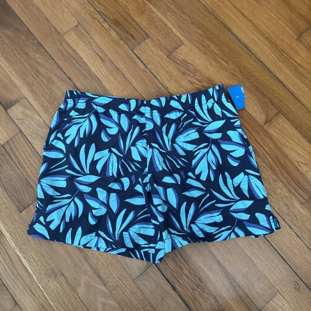 Columbia Dark Navy Shorts with Aqua Leaf Pattern